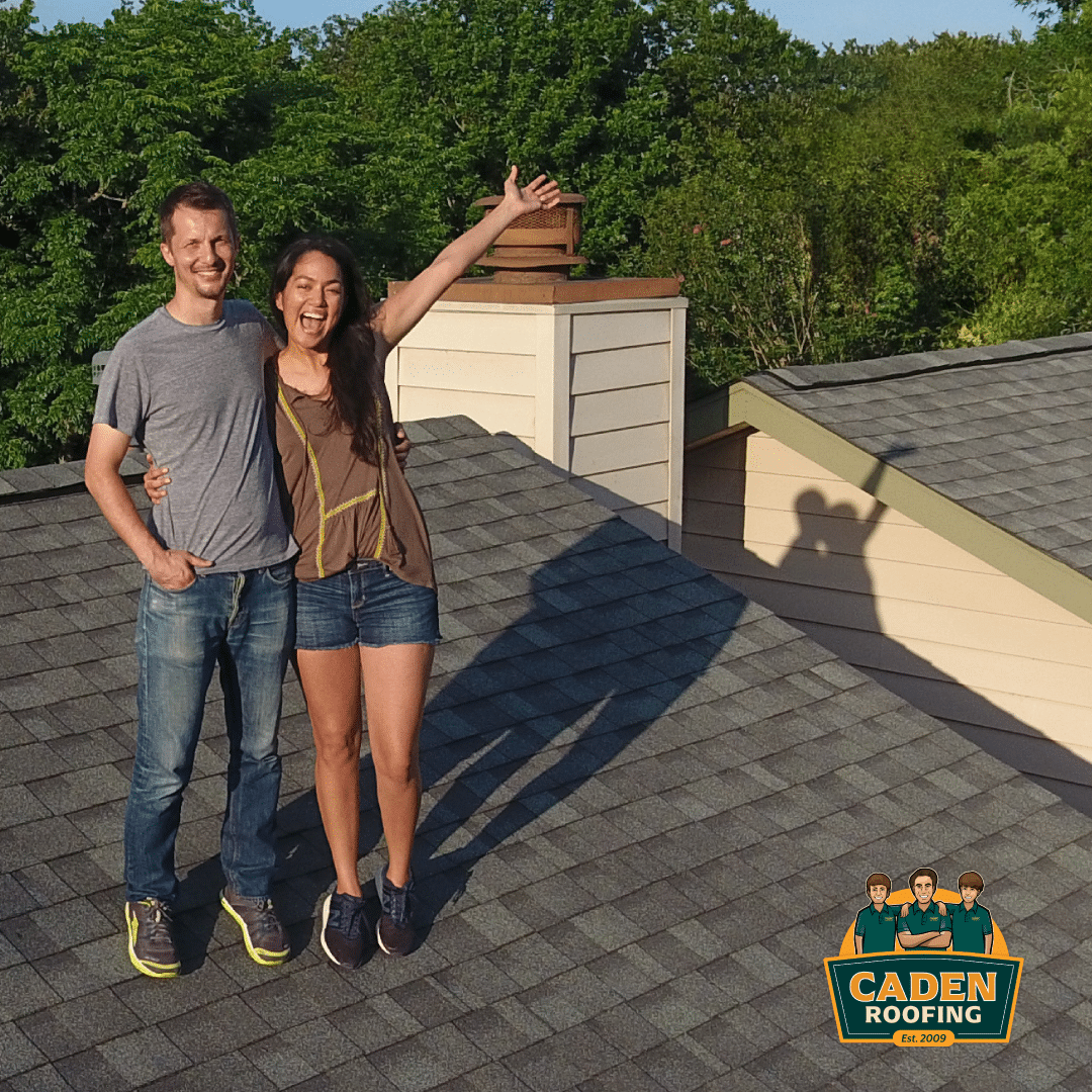 Caden Roofing customers on their new IKO Cambridge Harvard Slate shingle roof in Garrison Park, South Austin